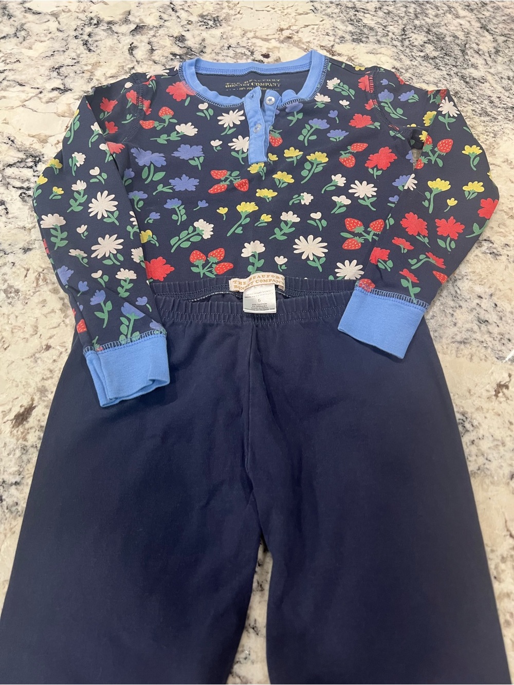 The Beaufort Bonnet Company size 5 navy blue Pima cotton leggings and top